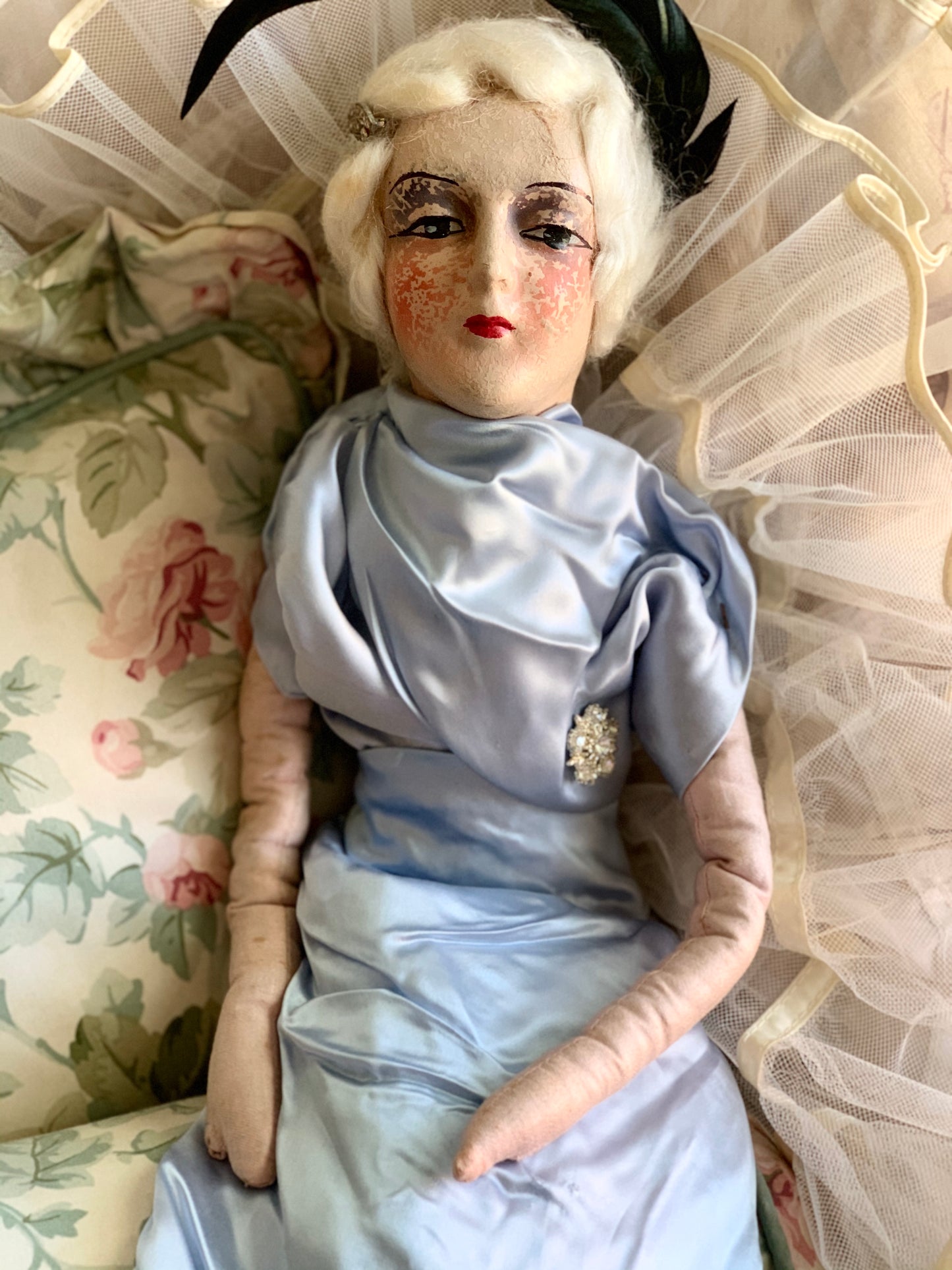 Vintage flapper boudoir doll antique bed doll