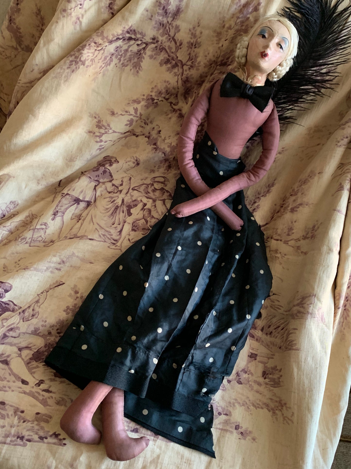 Vintage shabby smoker flapper boudoir doll