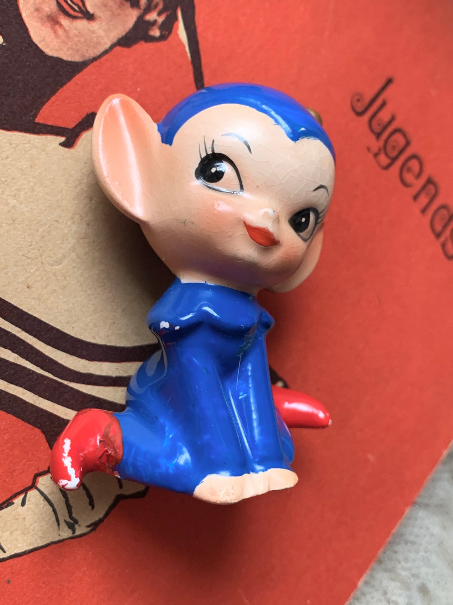 Vintage miniature blue elf figurine