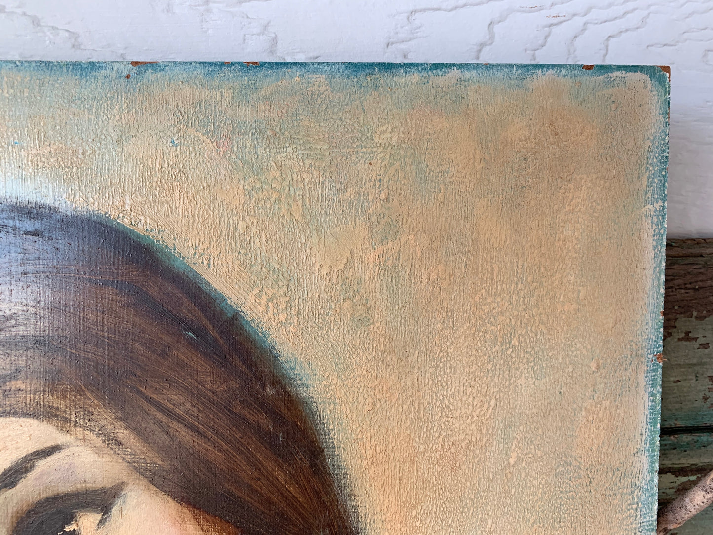 Vintage original Allen Brent painting big eye girl with kitten