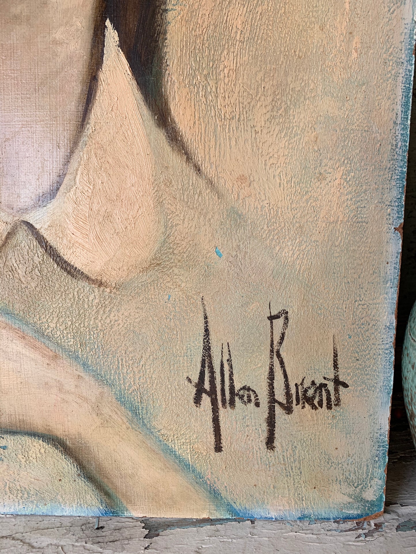 Vintage original Allen Brent painting big eye girl with kitten