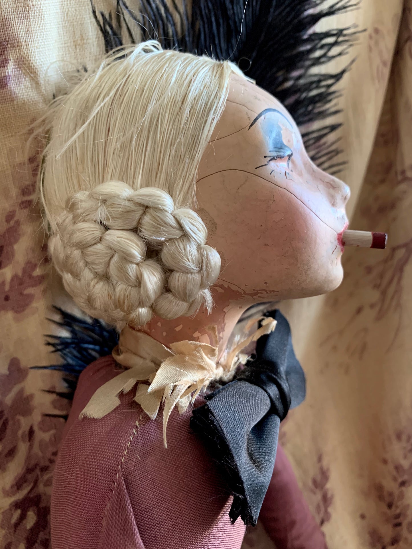 Vintage shabby smoker flapper boudoir doll