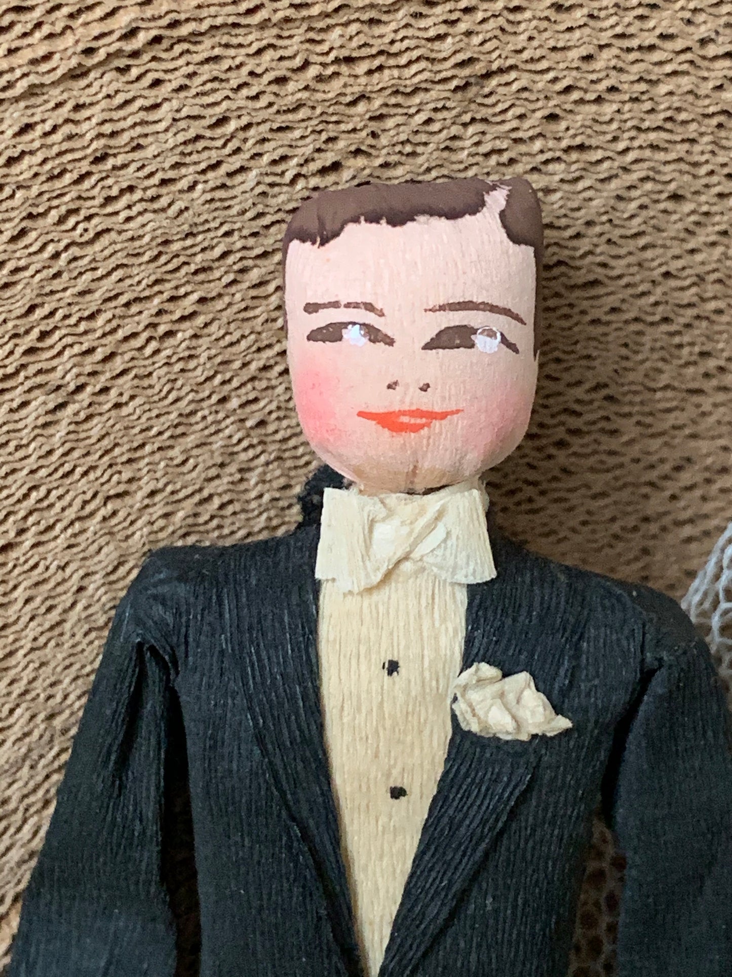 Vintage crepe paper wedding topper couple