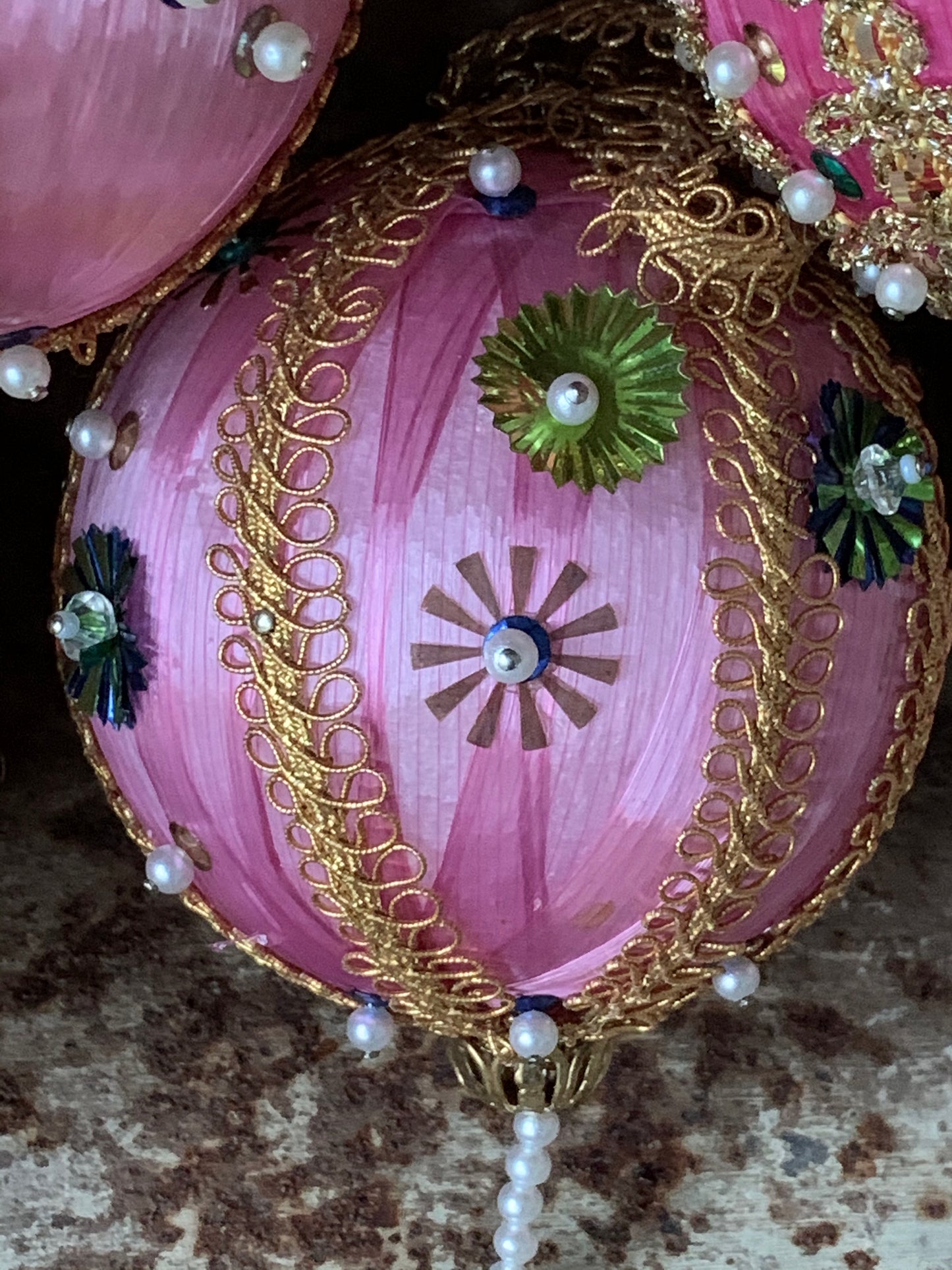 Vintage pink beaded Christmas ornaments