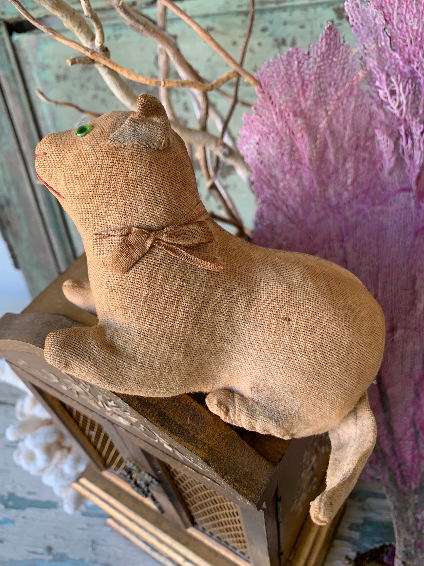 Vintage stuffed toy kitty with glass eyes