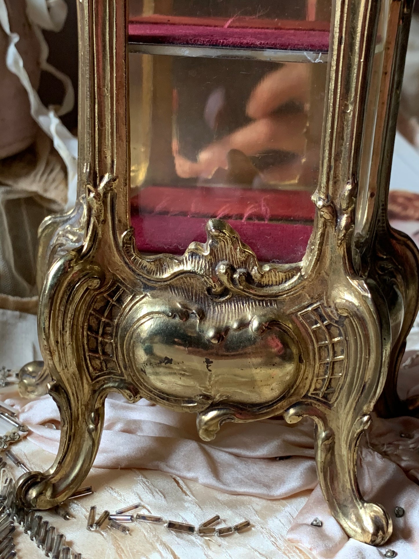 Vintage miniature fancy French style vitrine cabinet