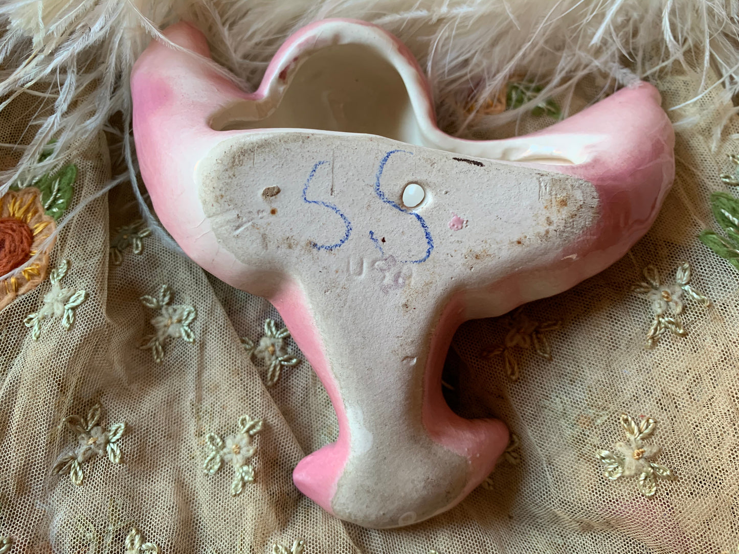 Vintage pink bird wall pocket