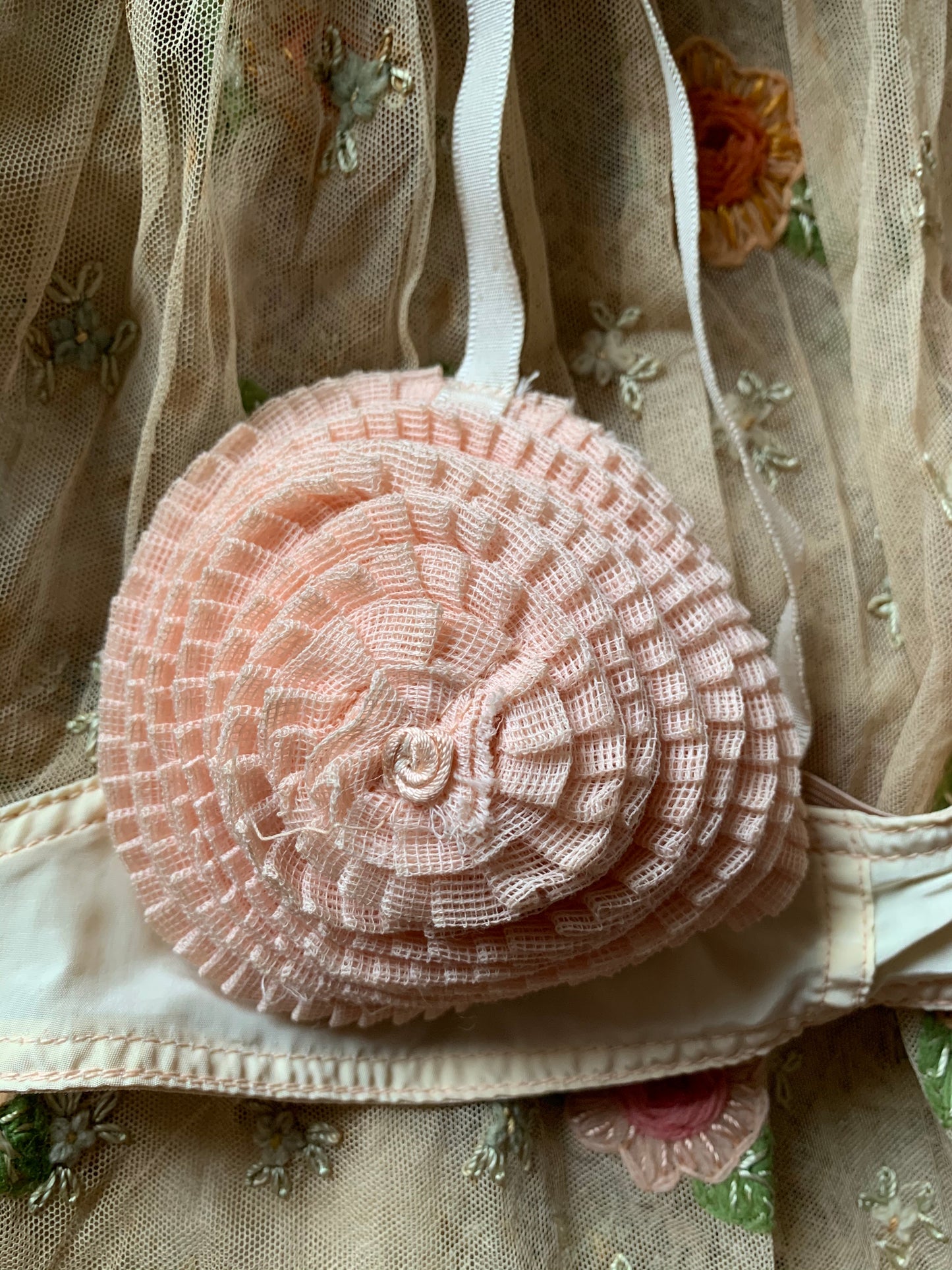 Vintage old pink ruffly bra