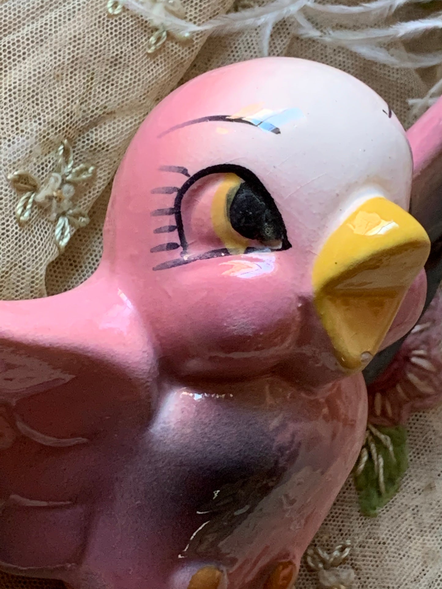 Vintage pink bird wall pocket