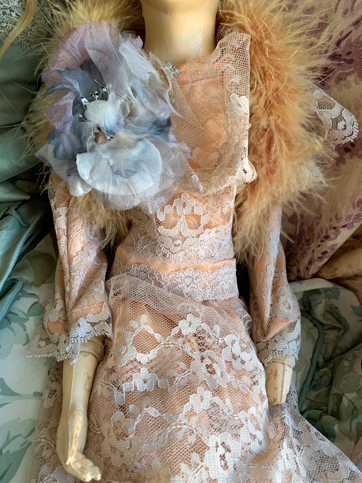 Vintage blue hair boudoir doll time worn flapper doll