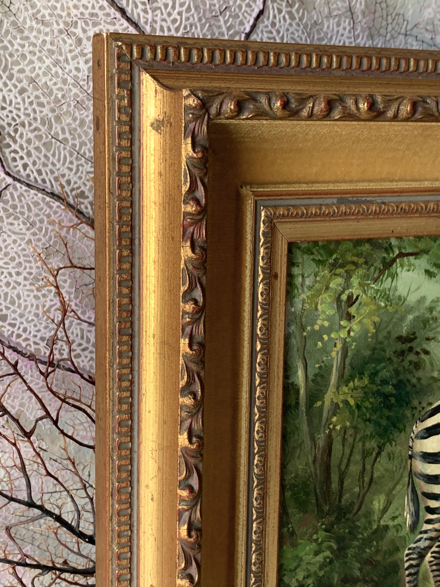 Vintage small original zebra painting