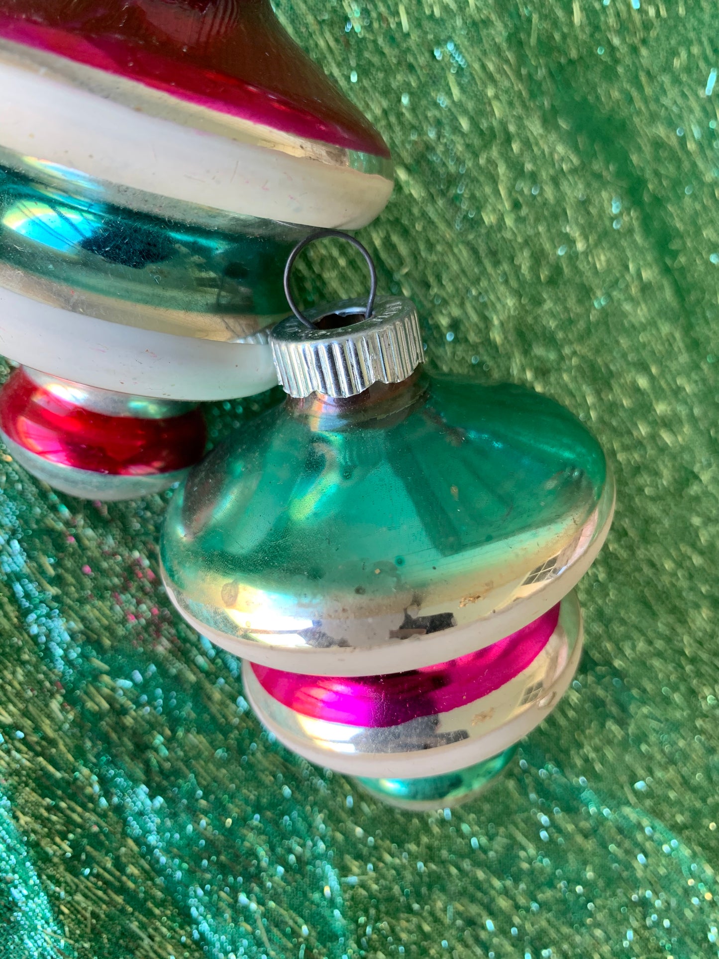 Vintage pair Shiny Brite retro ornaments