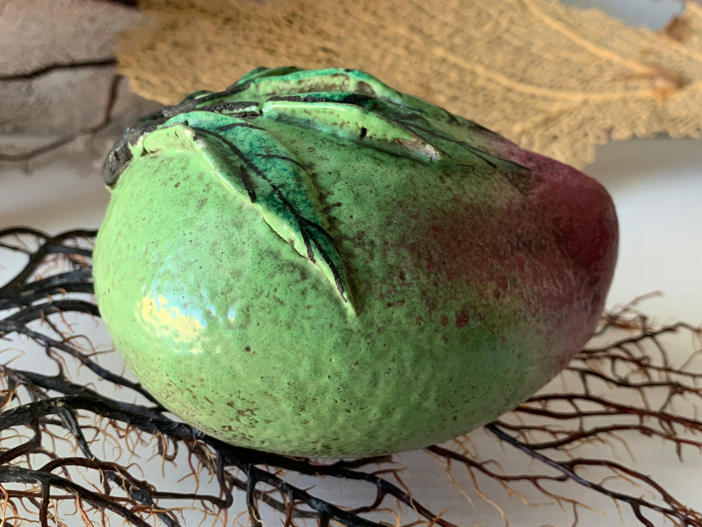 Vintage pottery altar fruit mango