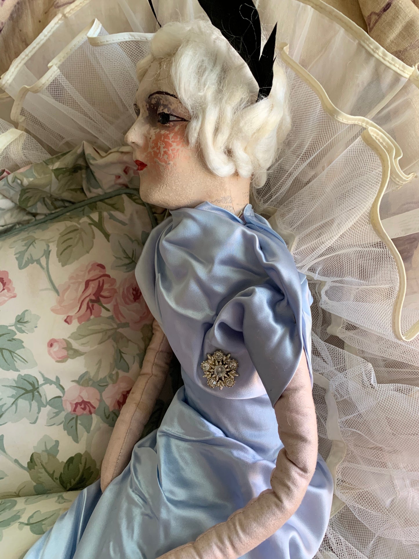 Vintage flapper boudoir doll antique bed doll
