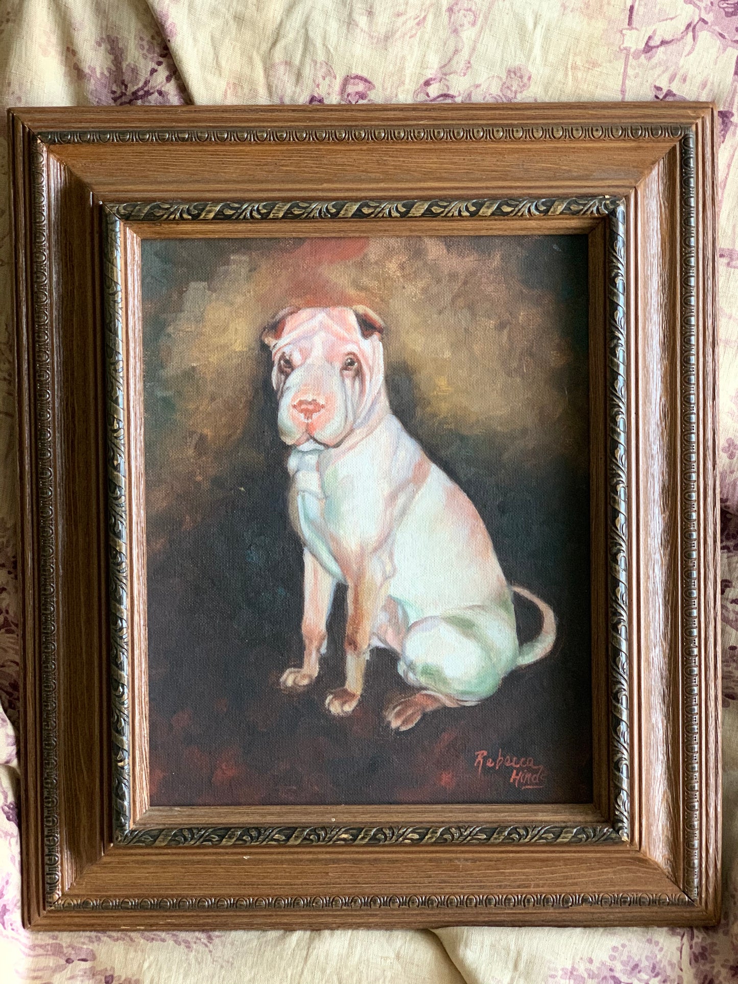 Vintage framed original dog painting