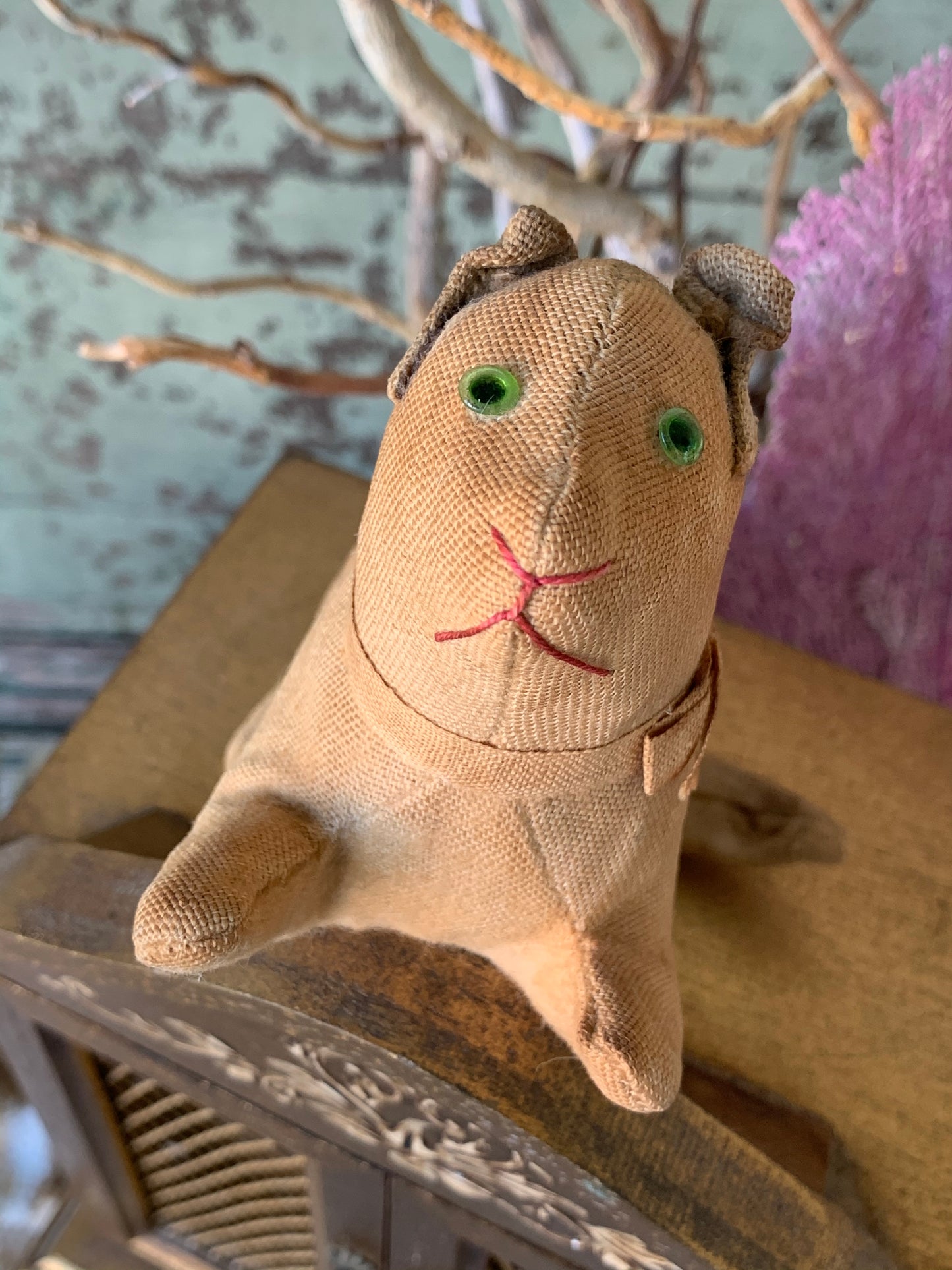Vintage stuffed toy kitty with glass eyes