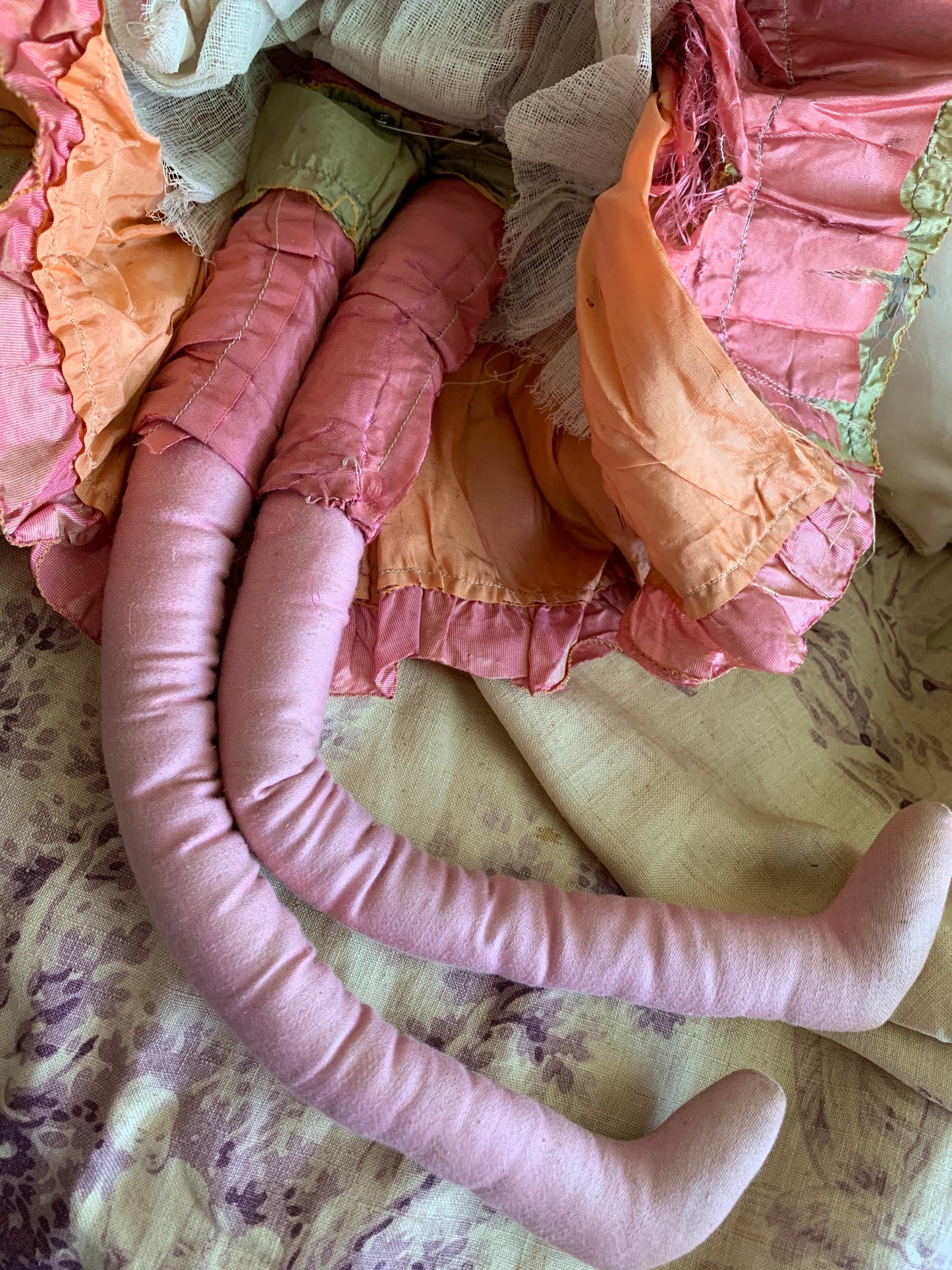 Vintage pink lavender hair flapper boudoir doll French style bed doll