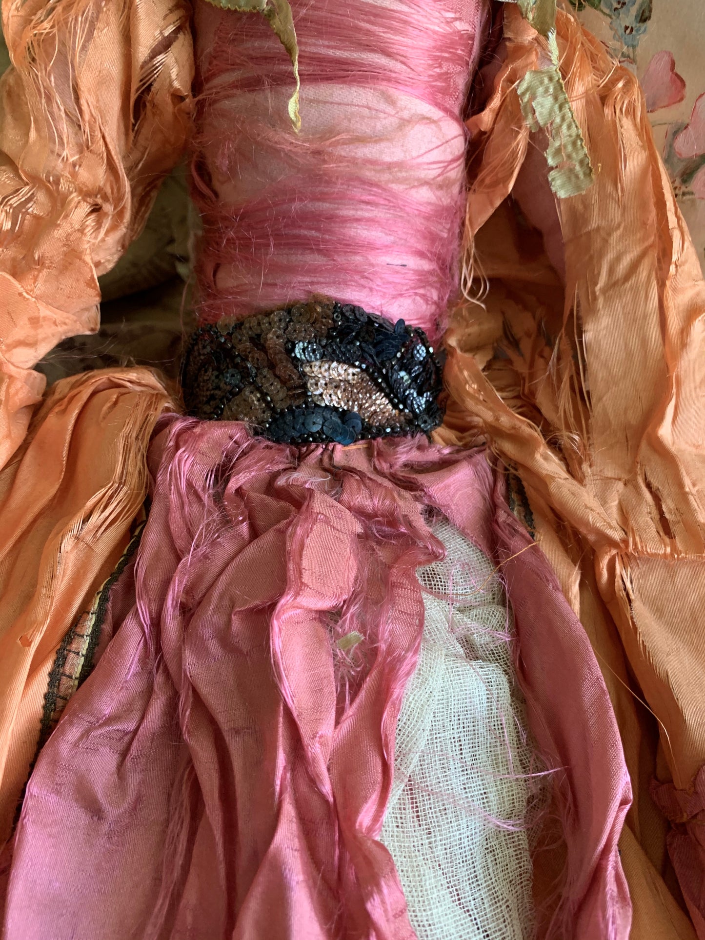 Vintage pink lavender hair flapper boudoir doll French style bed doll