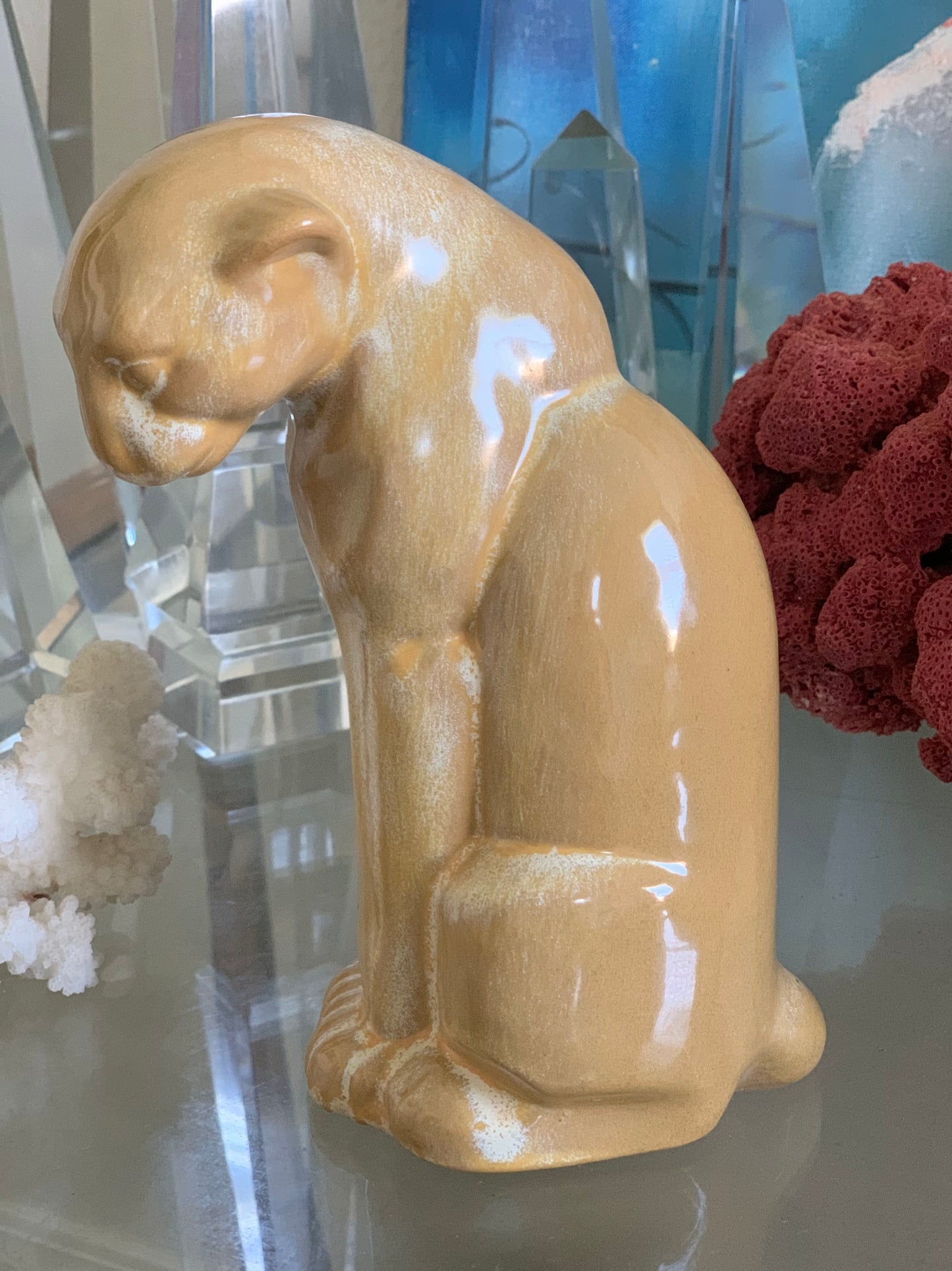 Vintage Frankoma pottery puma cat statue