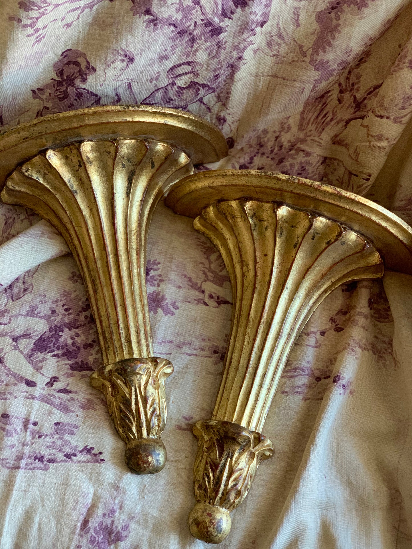 Vintage pair gold Italian sconces