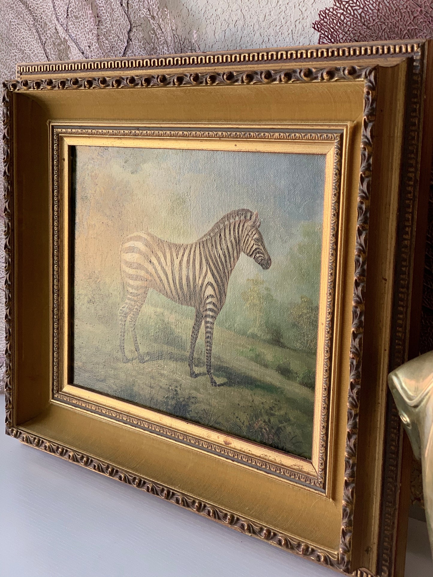 Vintage small original zebra painting