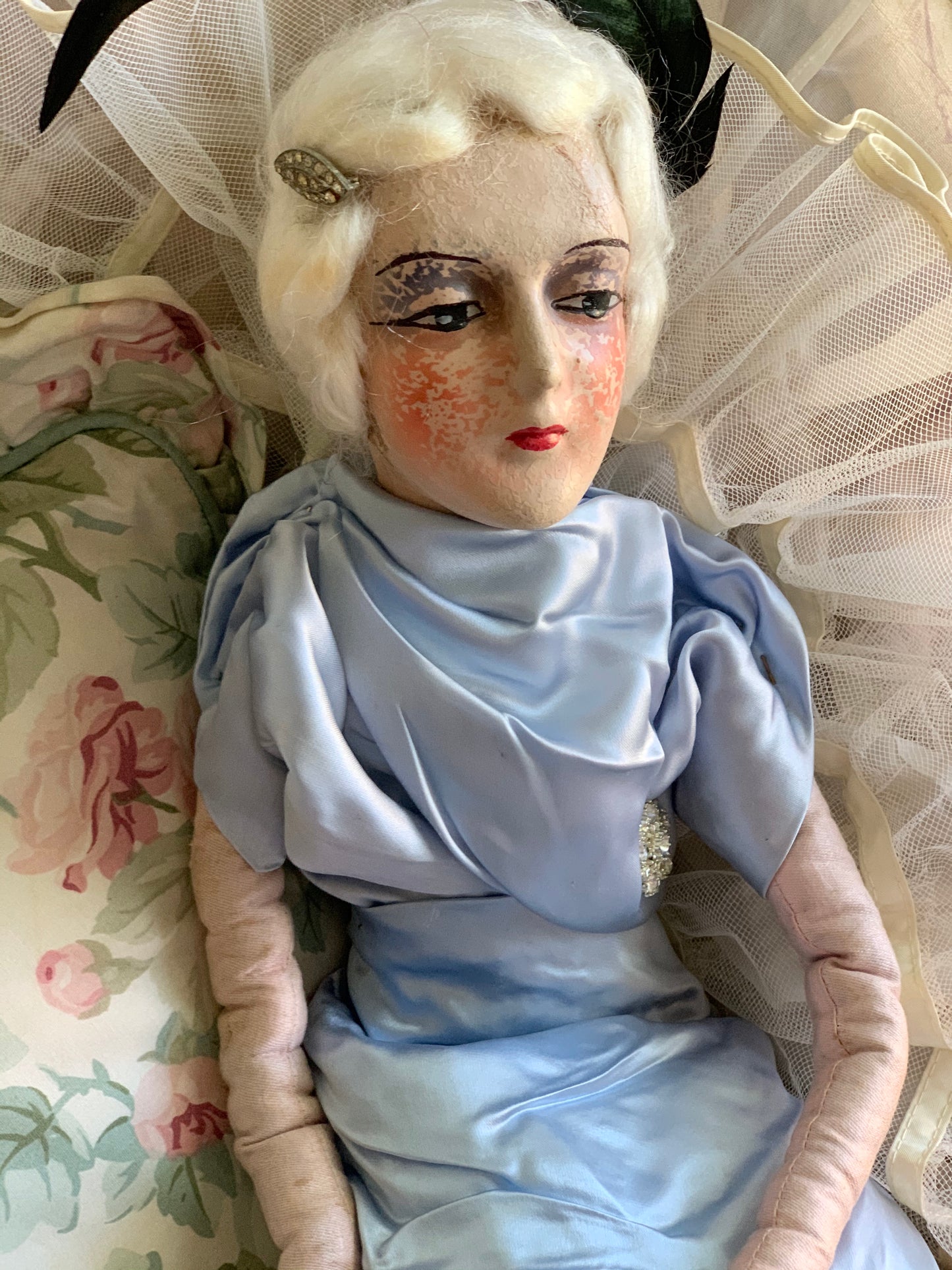 Vintage flapper boudoir doll antique bed doll