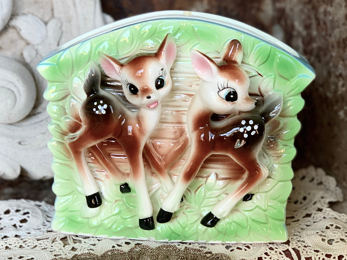 Vintage deer wall pocket planter