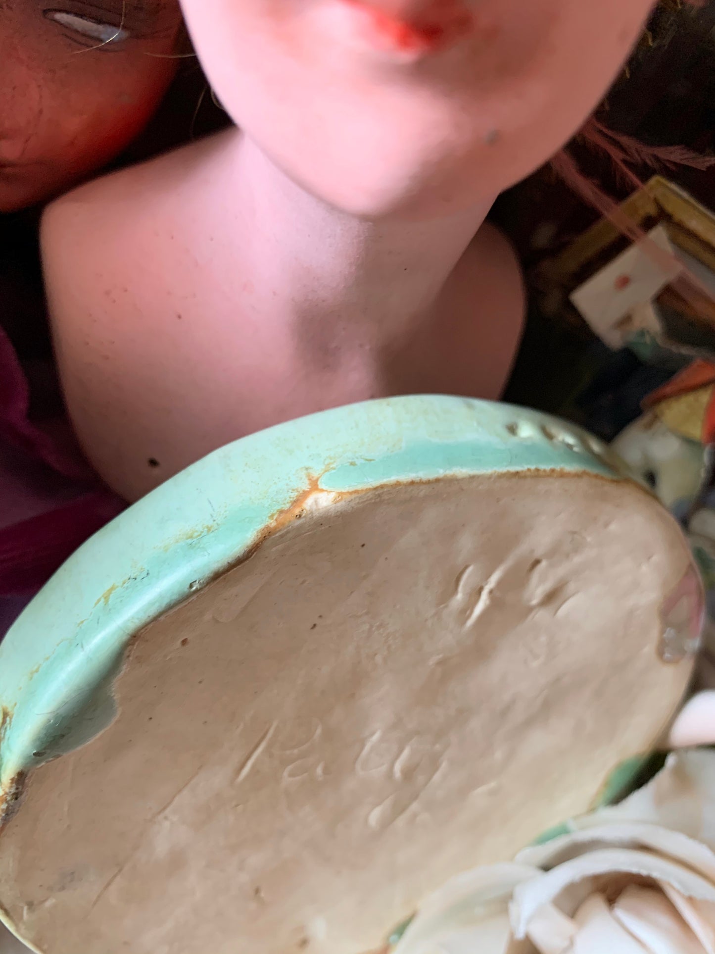 Vintage miniature pottery figural relief sculpture