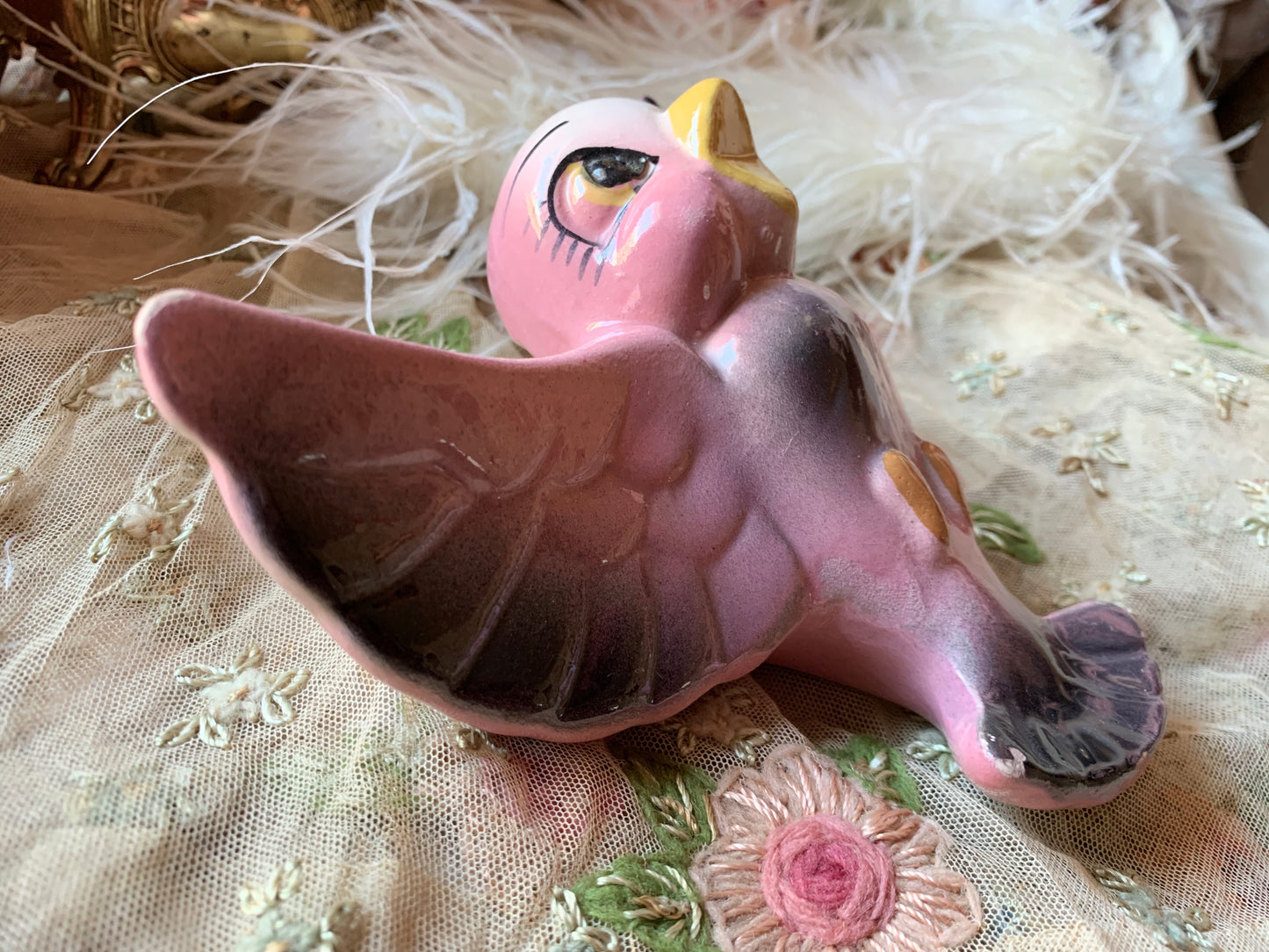 Vintage pink bird wall pocket