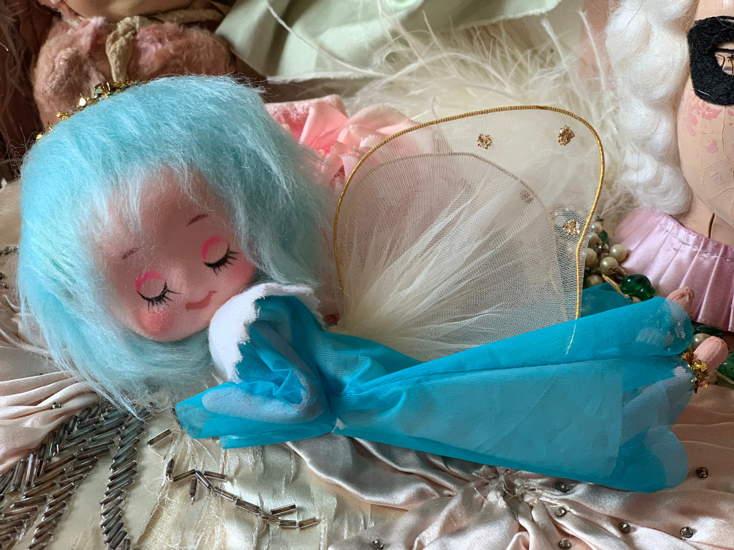 Vintage blue hair angel ornament