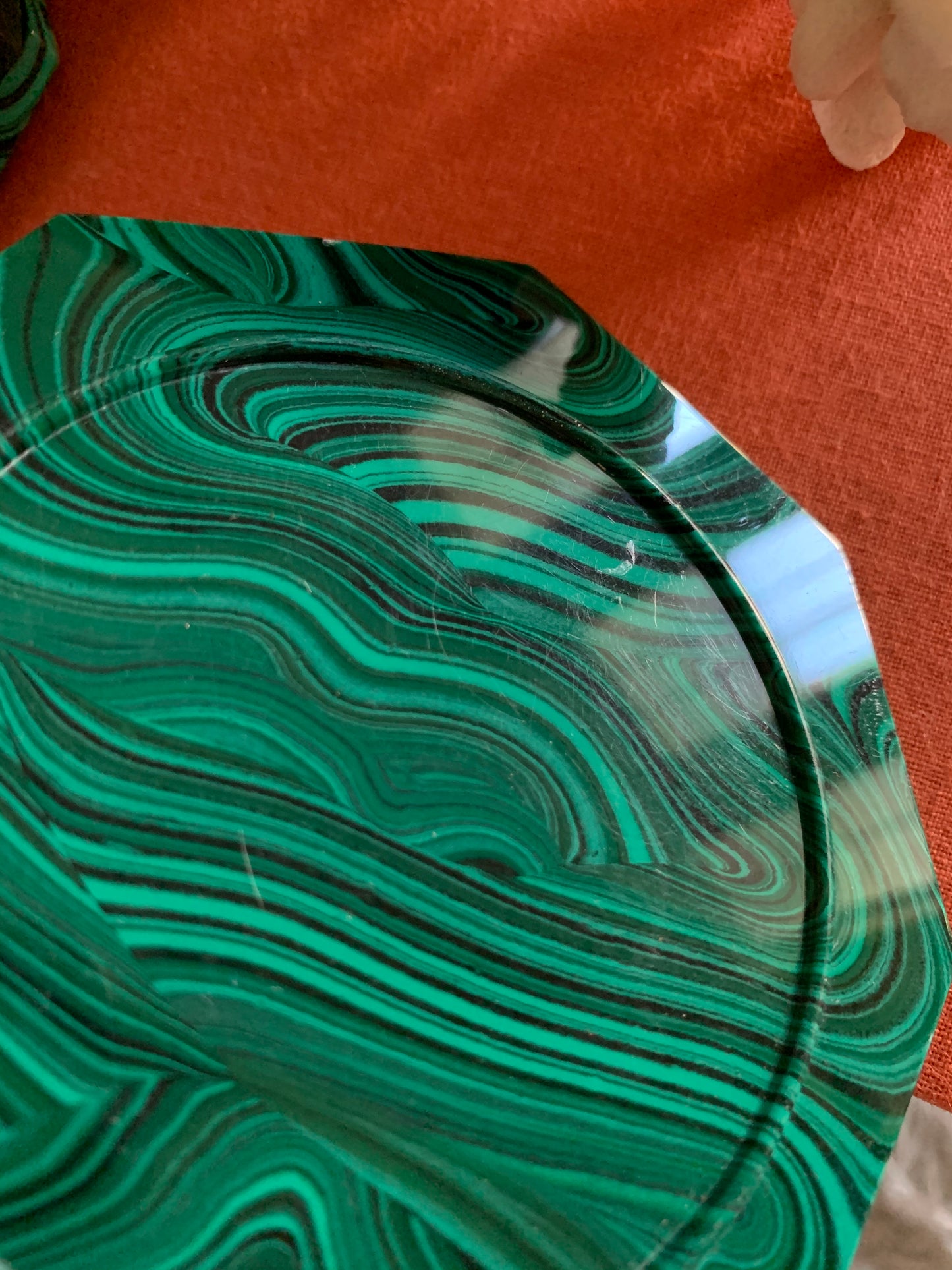 Mid century set of faux malachite green coasters