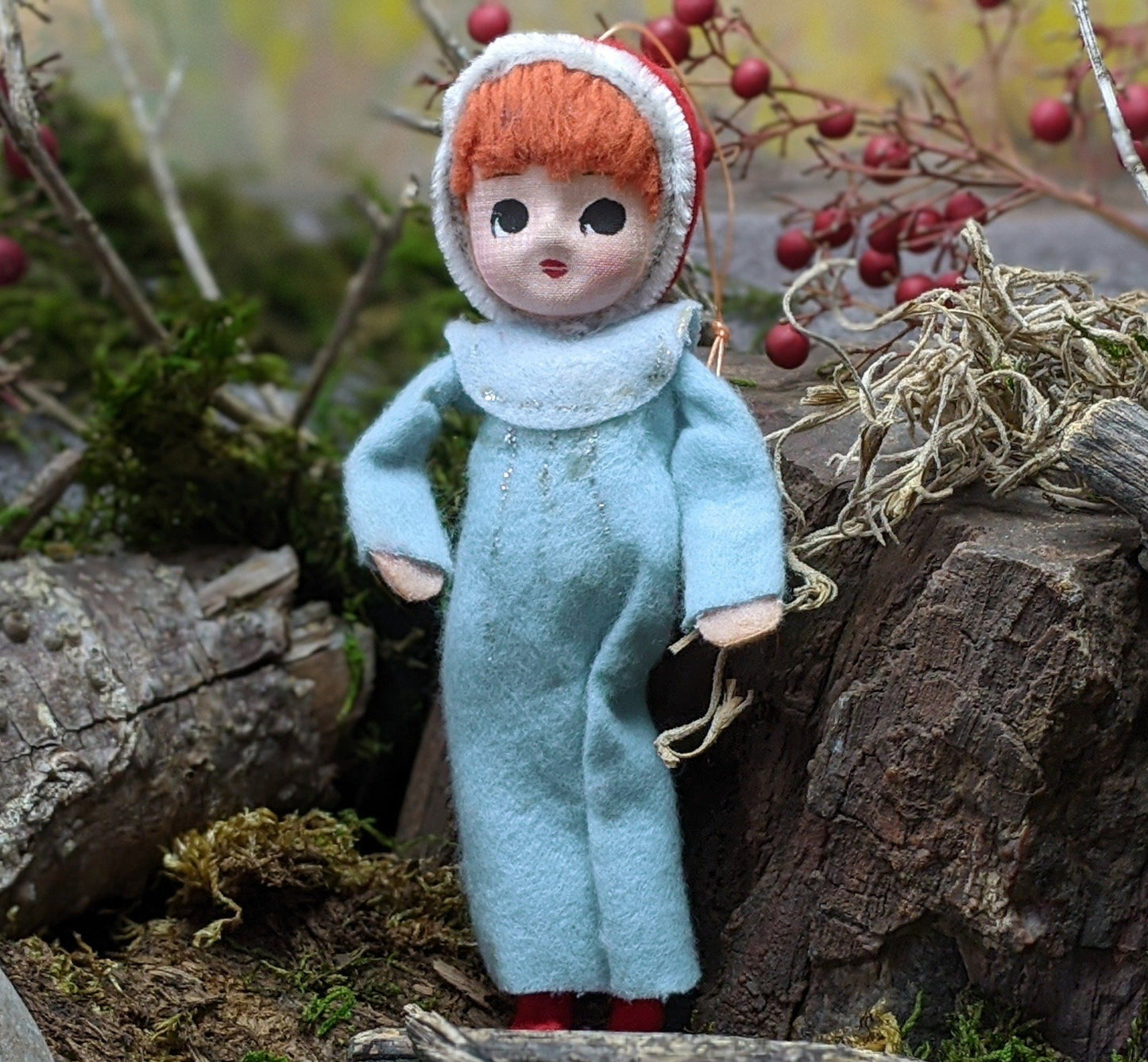 Vintage Christmas pose doll girl pixie