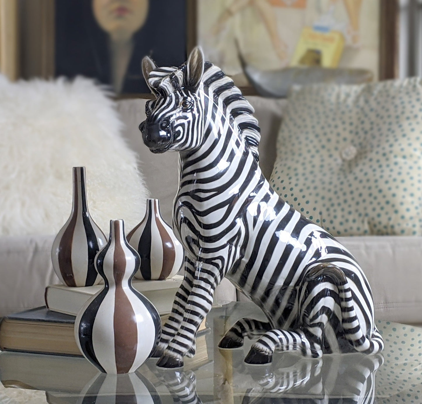 Vintage Italian zebra statue
