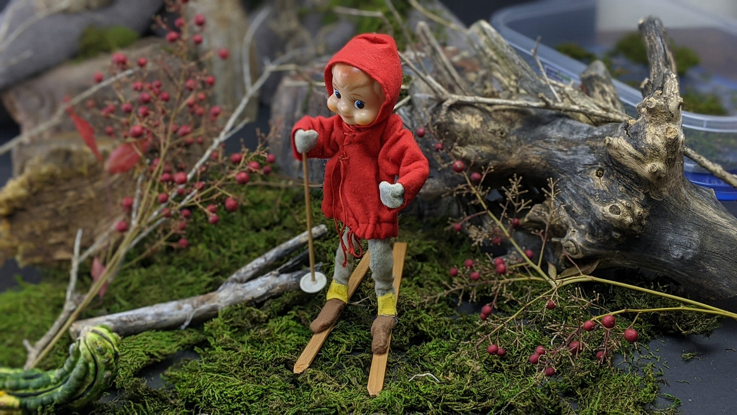 Vintage pixie elf skier