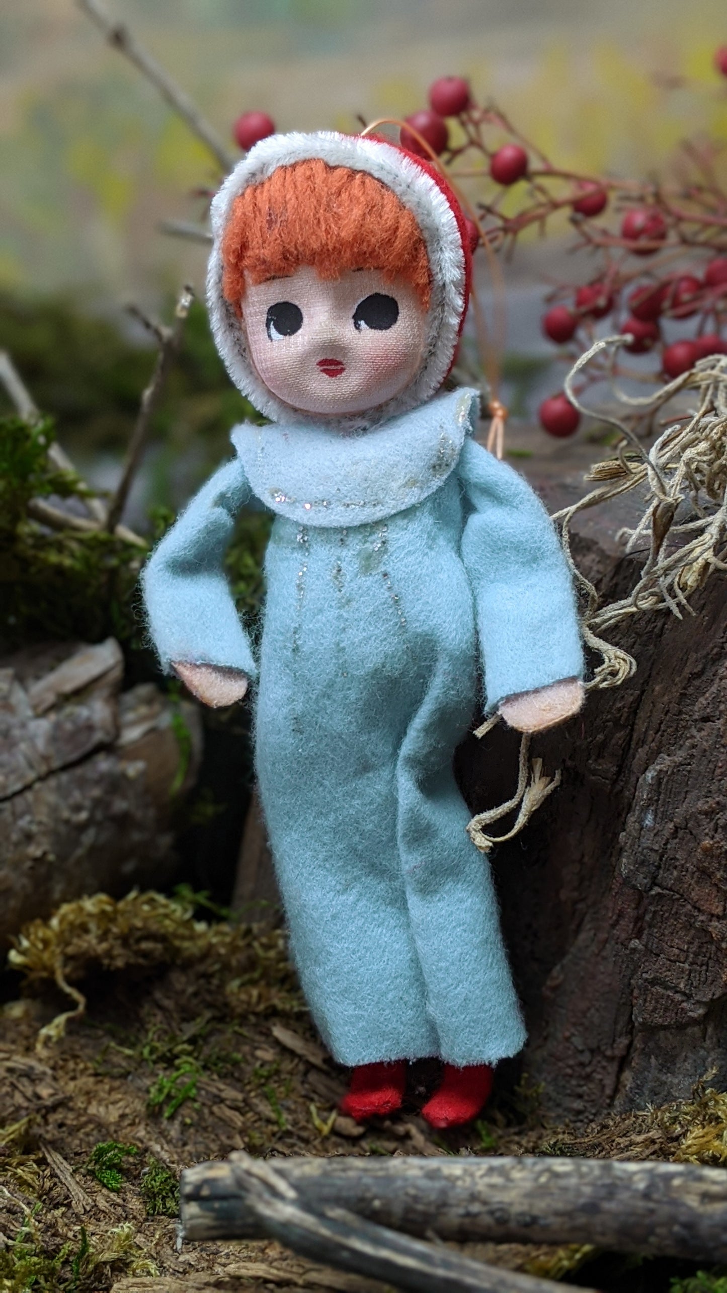 Vintage Christmas pose doll girl pixie