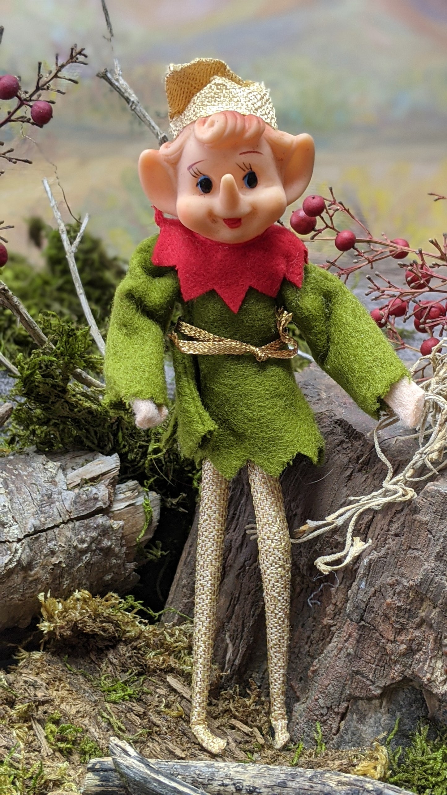 Vintage skinny gold Christmas elf