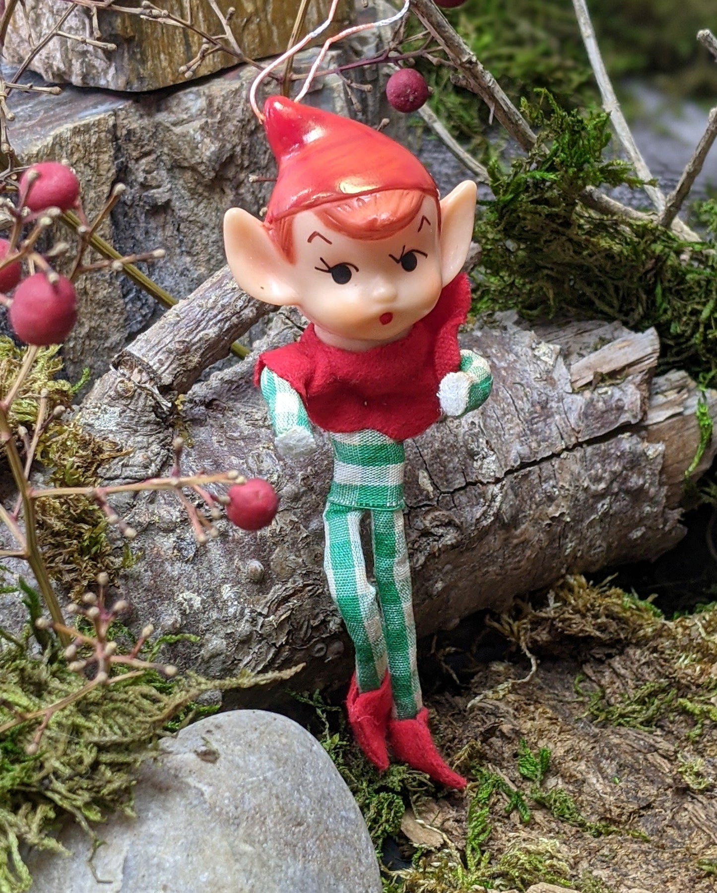 Vintage mini pixie elf ornament