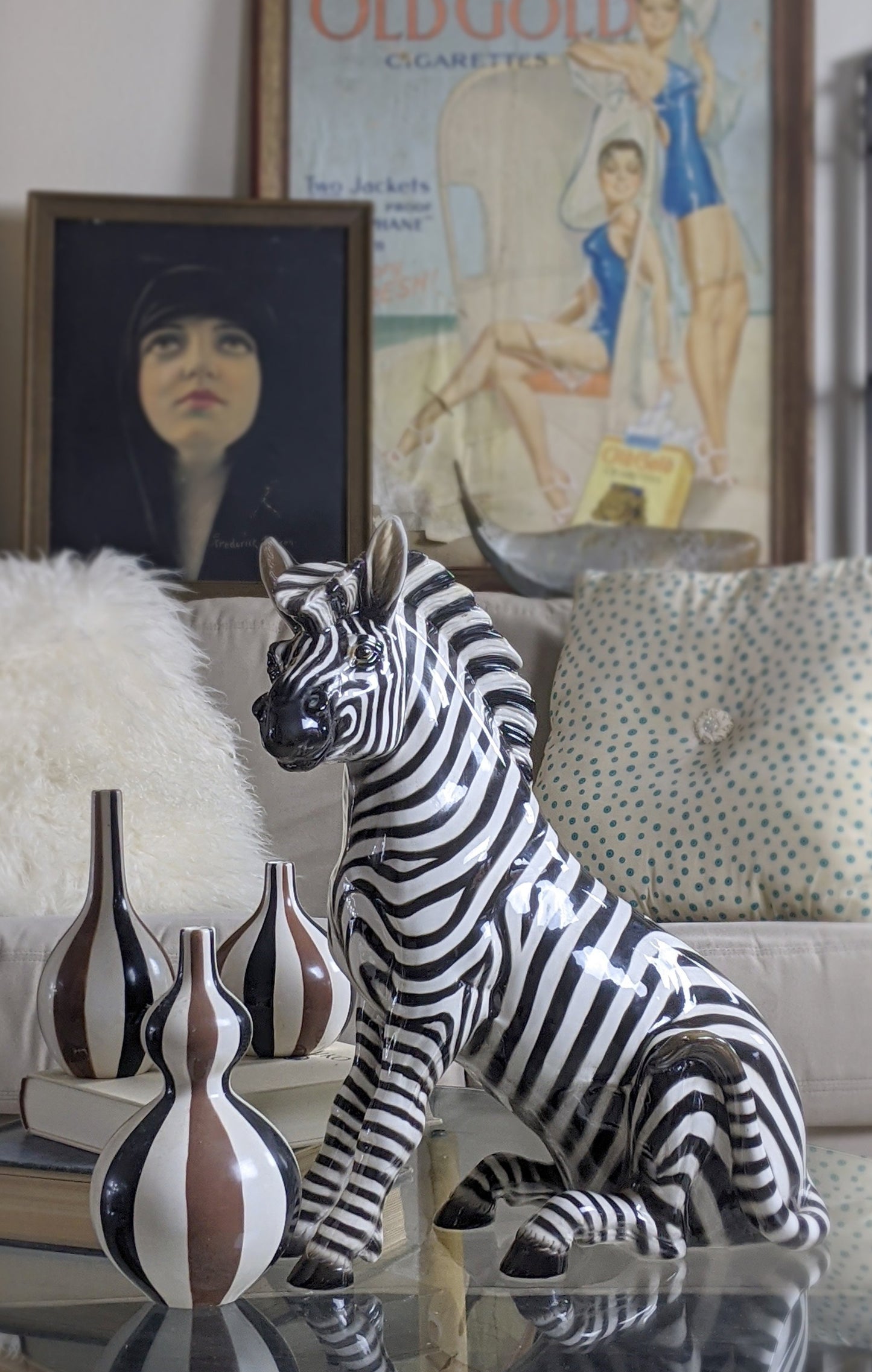 Vintage Italian zebra statue