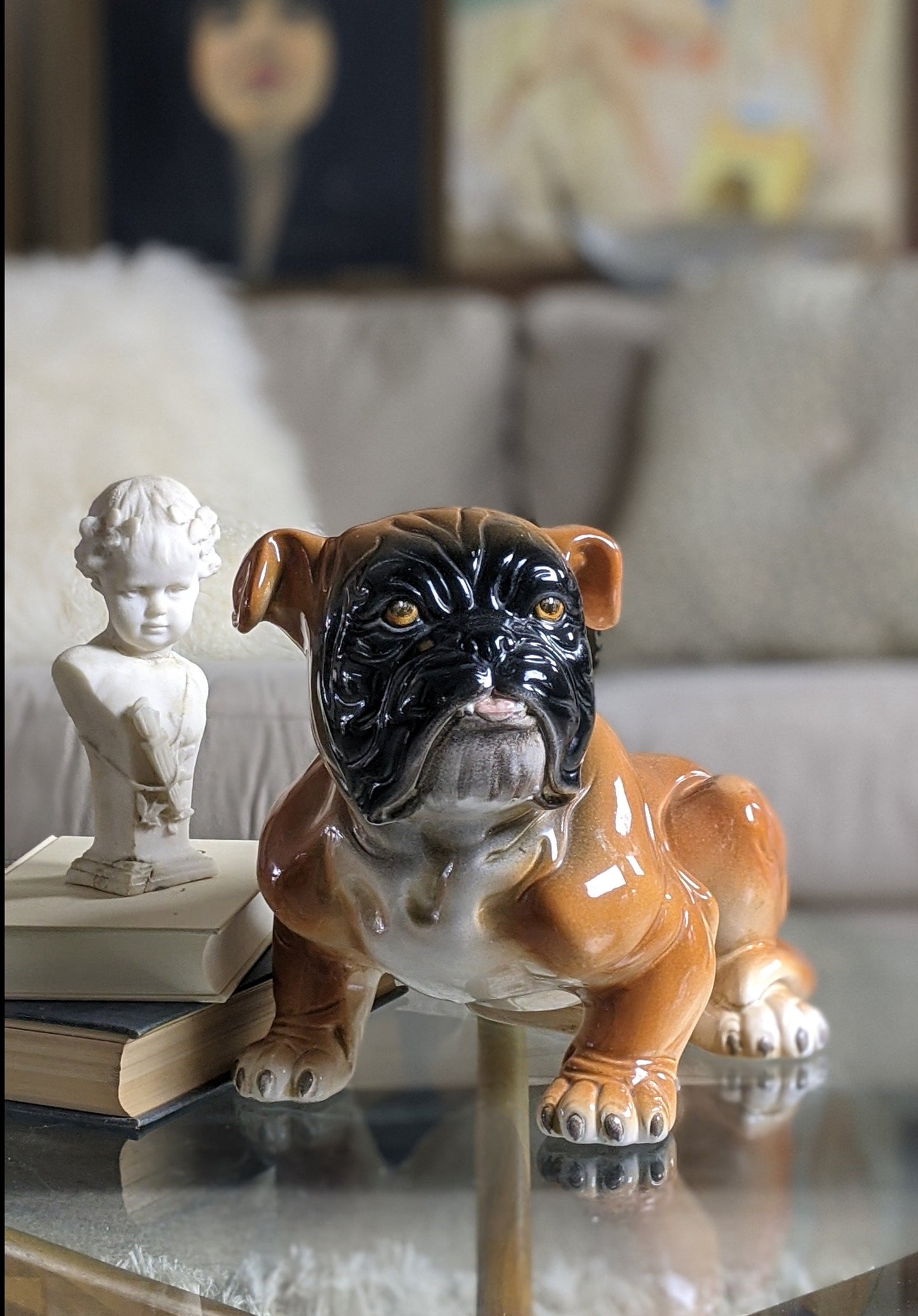 Vintage ceramic bulldog statue