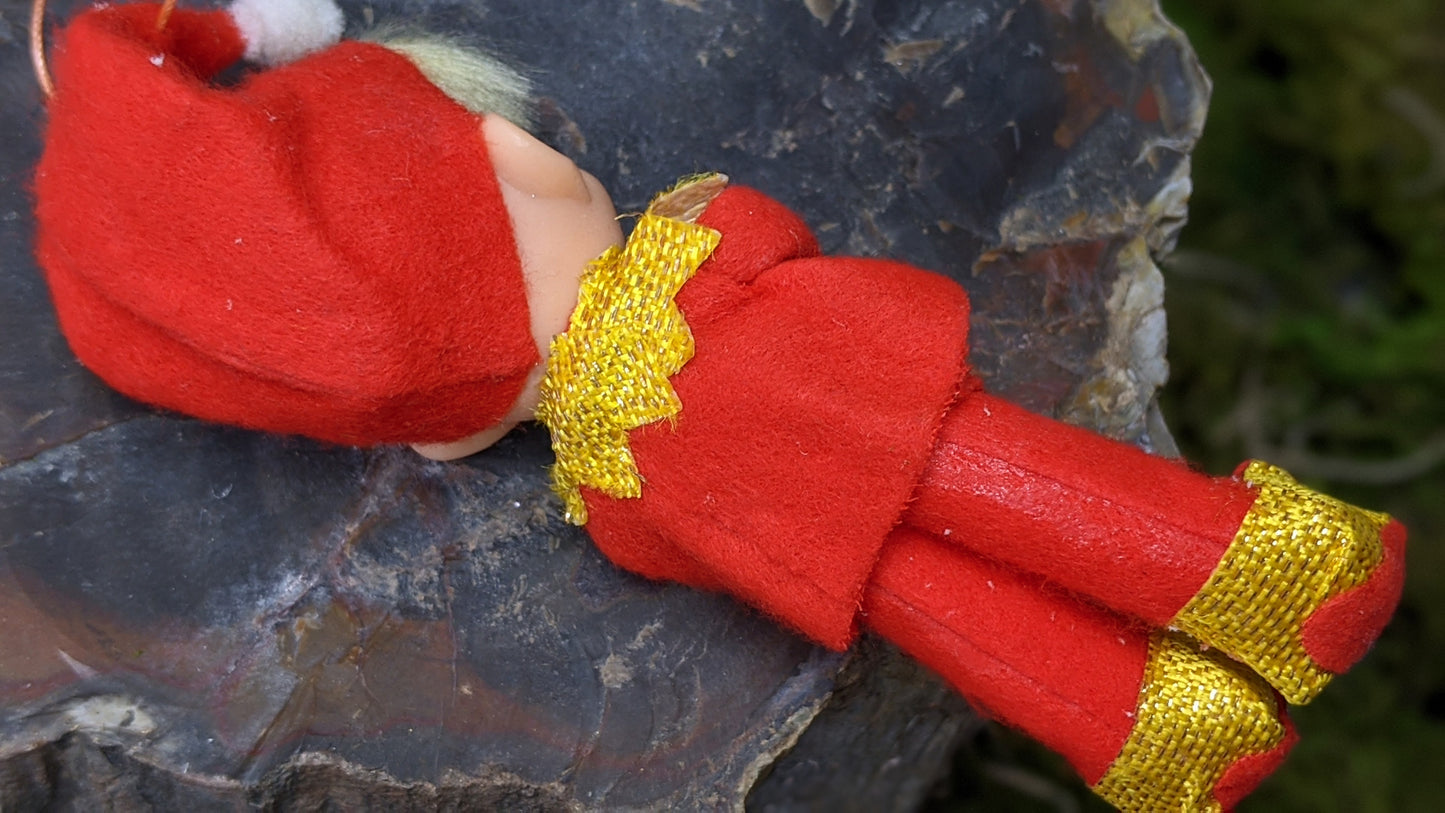Vintage red pixie elf ornament