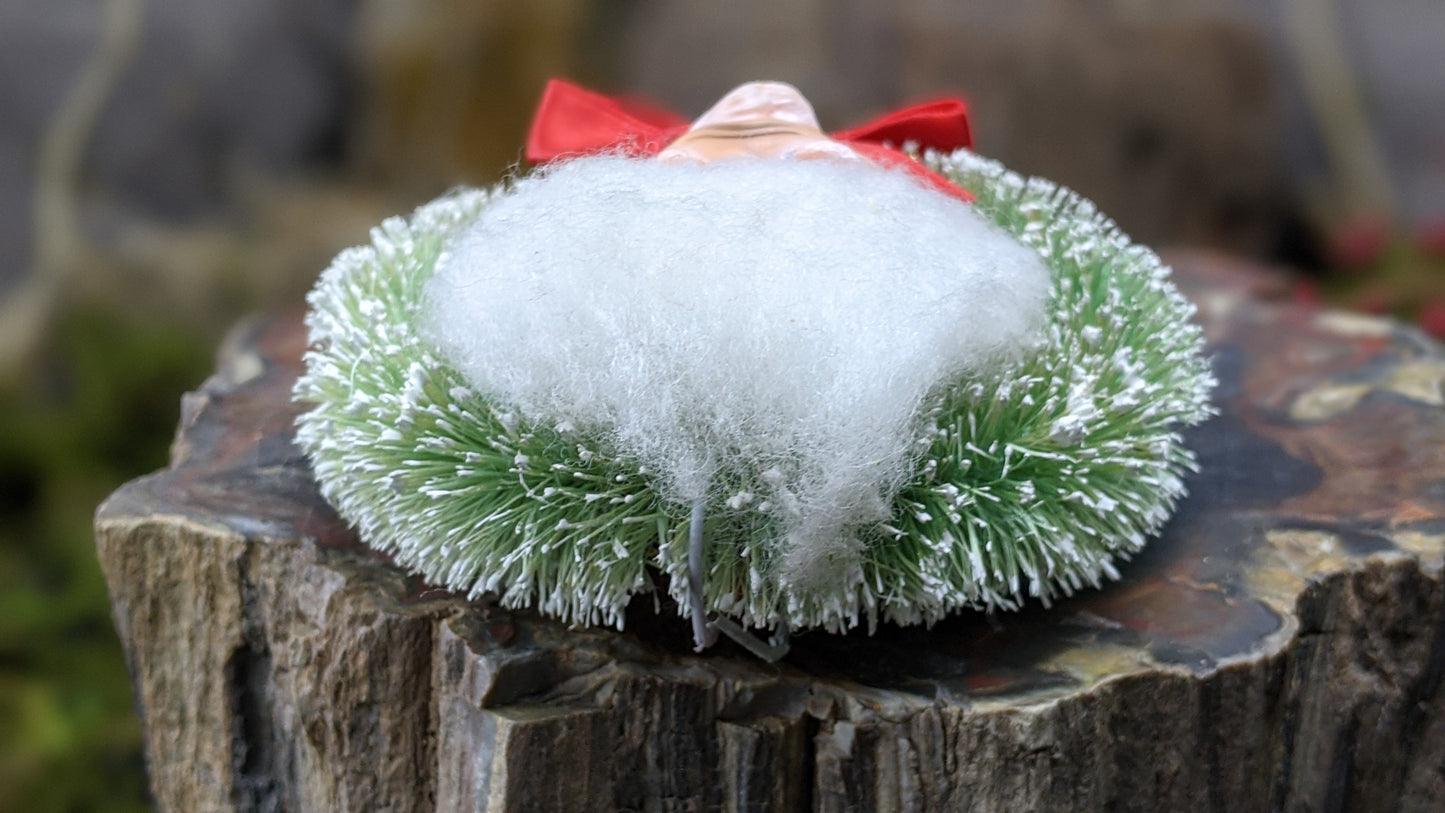 Vintage mini Santa bottle brush wreath