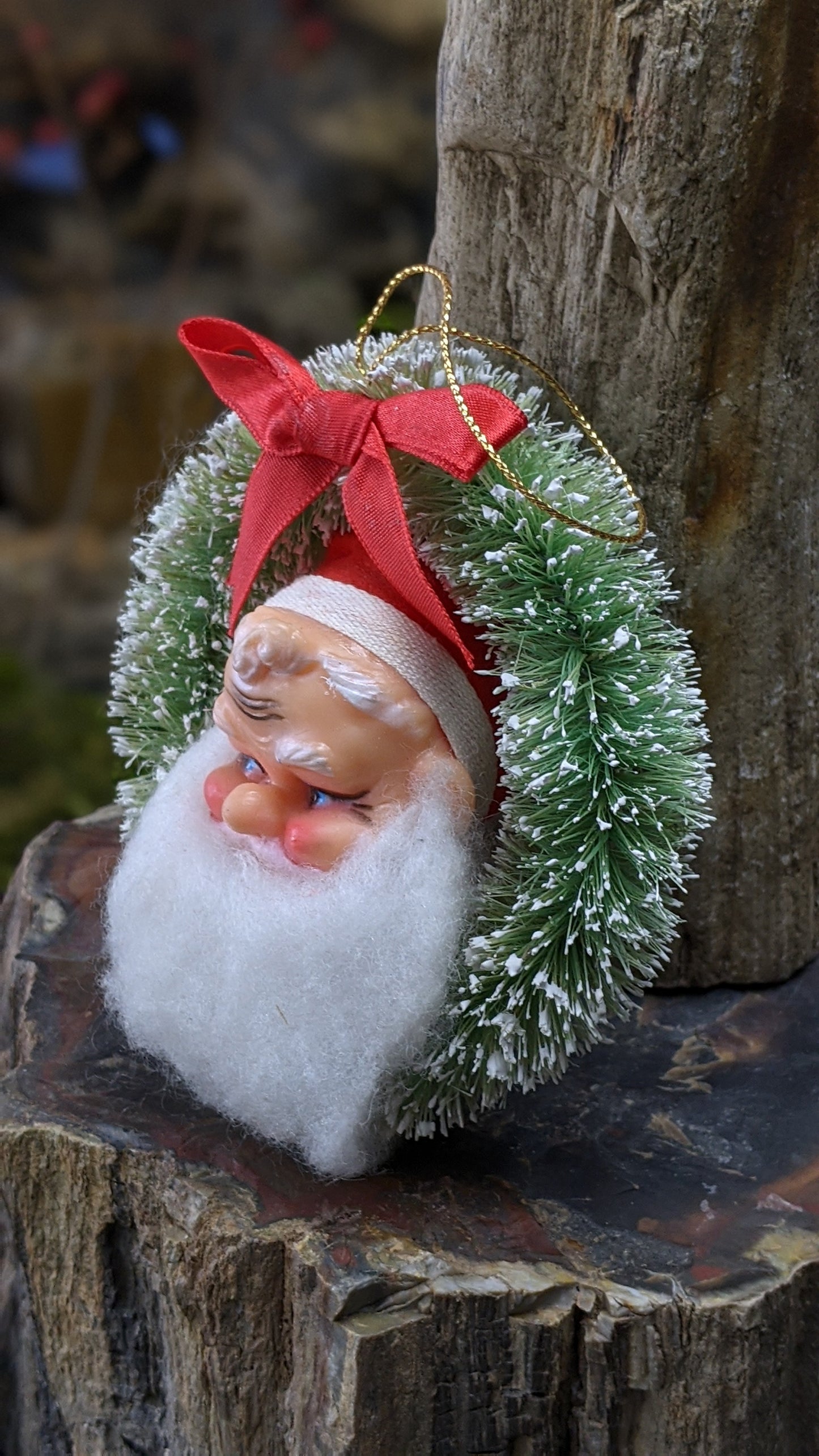 Vintage mini Santa bottle brush wreath
