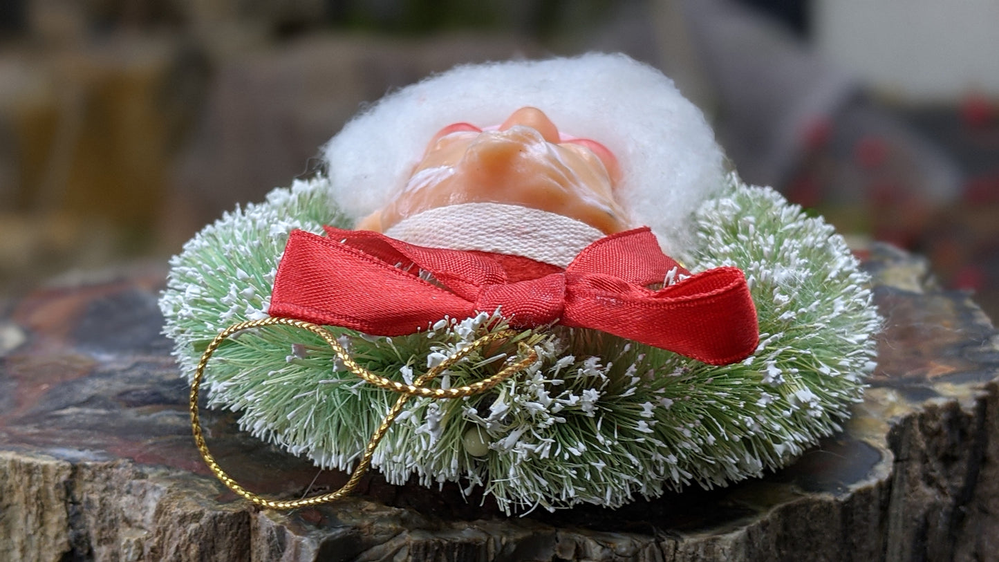 Vintage mini Santa bottle brush wreath