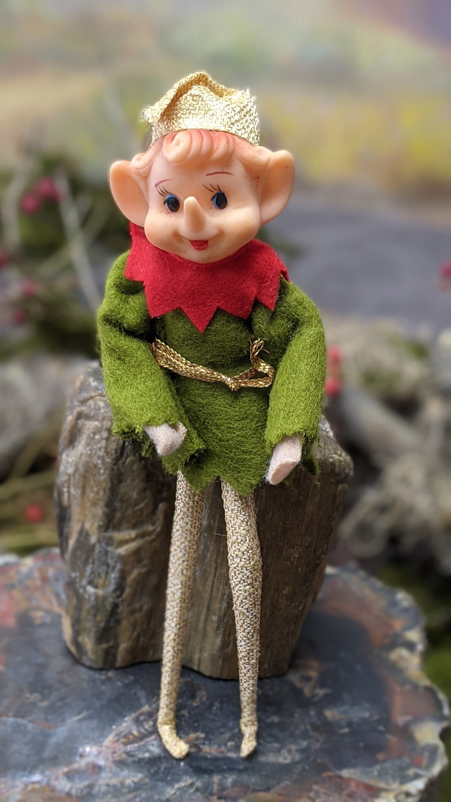 Vintage skinny gold Christmas elf