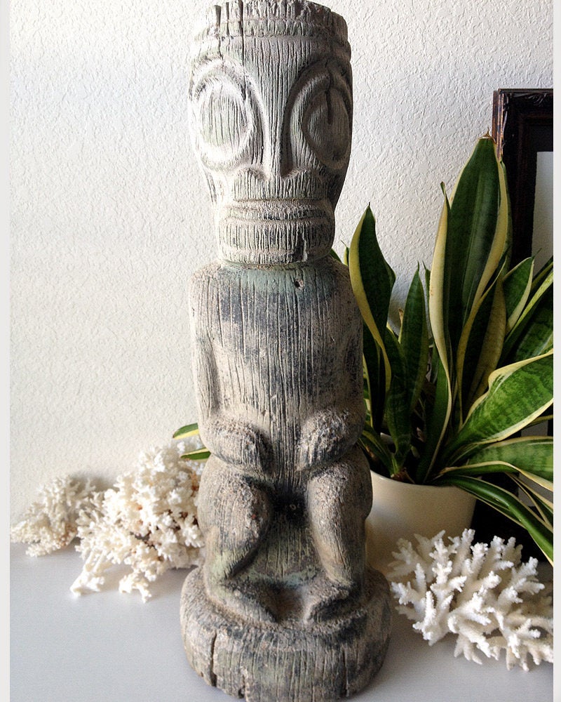 Vintage concrete tiki statue mid century garden figure