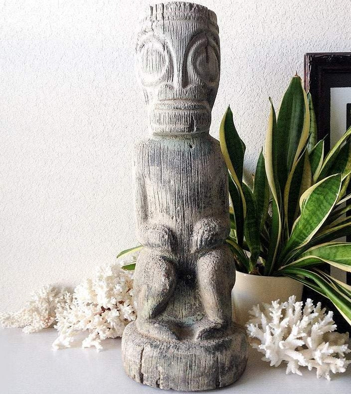 Vintage concrete tiki statue mid century garden figure