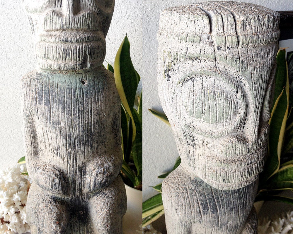 Vintage concrete tiki statue mid century garden figure