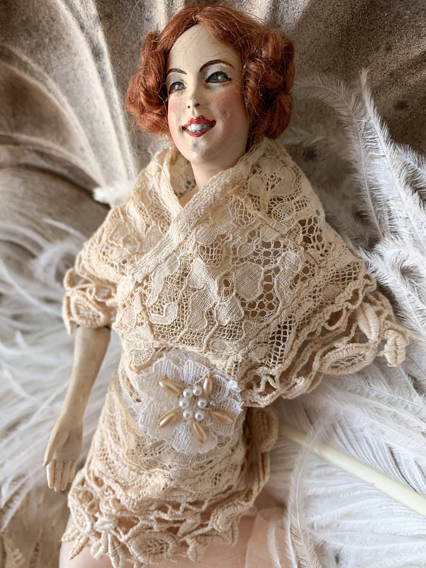 Vintage signed Lilli Baitz mini plaster flapper doll *as is