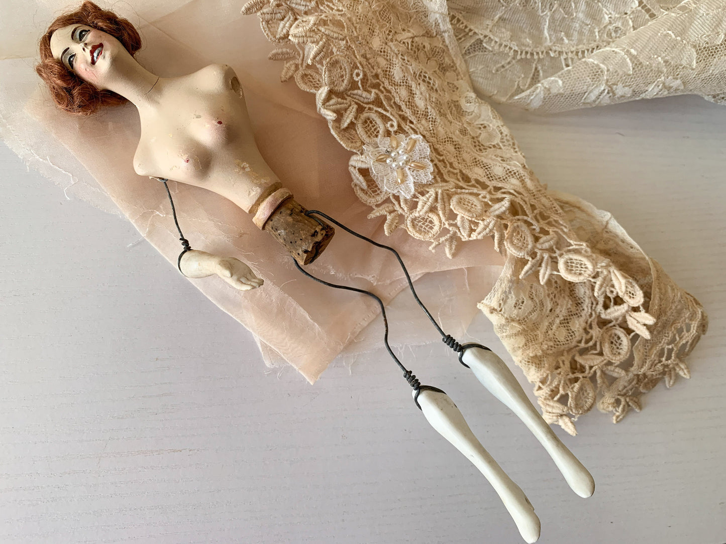Vintage signed Lilli Baitz mini plaster flapper doll *as is