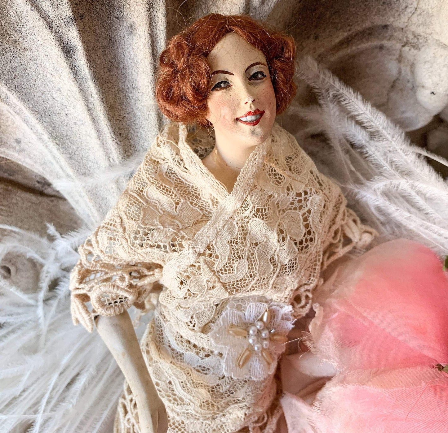 Vintage signed Lilli Baitz mini plaster flapper doll *as is